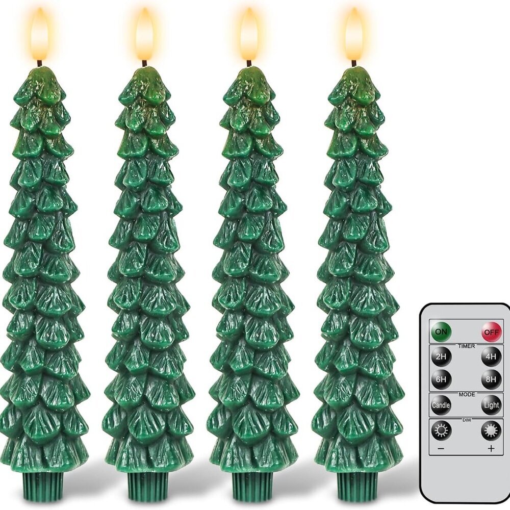 Christmas Tree Flameless Taper Candles with Remote Timer, Christmas LED Taper Ca